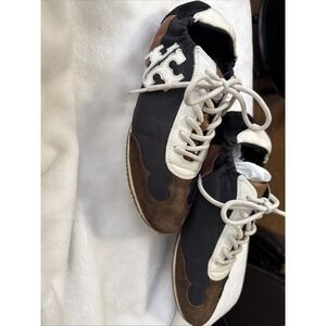 Tory Burch Vintage Double T Trainer Sneakers Suede Leather - Women's Sz 8.5